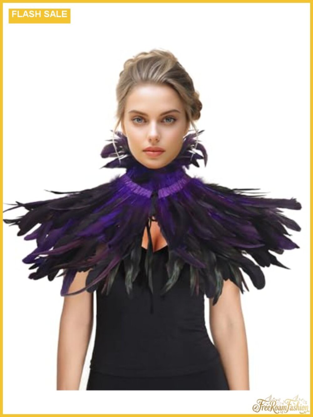 Layered Feather Shawl Cape Ribbon Closure Cosplay Party
